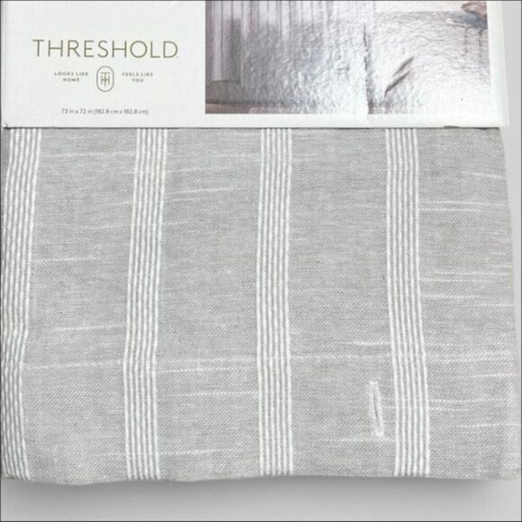 Threshold Tonal Striped Shower Curtain Gray 100% Cotton 72” x 72” Buttonhole NWT - Picture 7 of 9